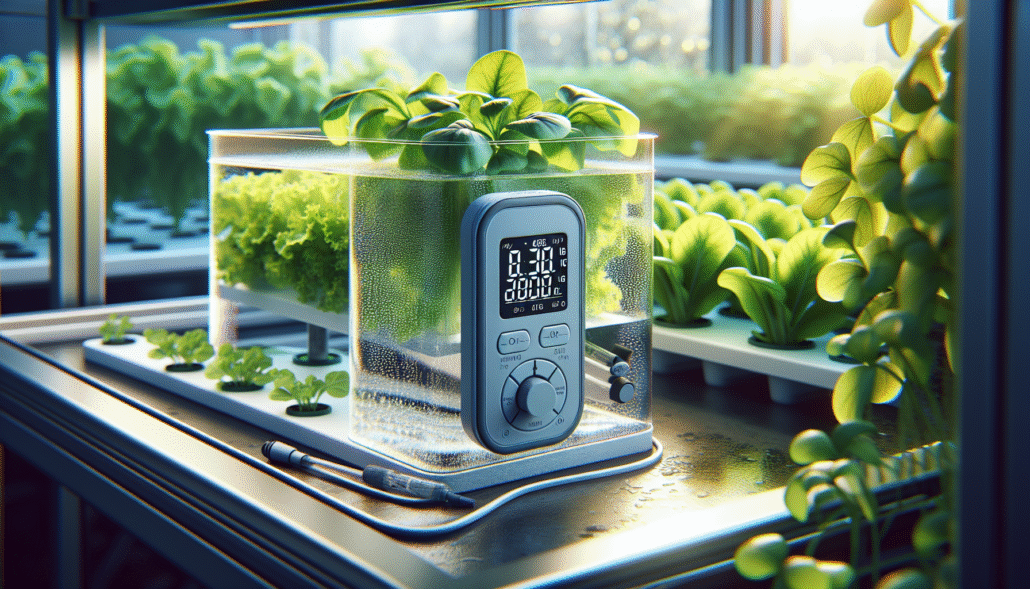 Digital TDS & EC meter mengukur larutan nutrisi di sistem hidroponik modern