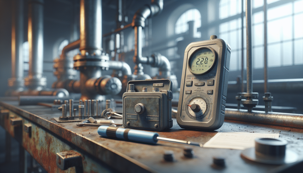 Peralatan pengujian air boiler profesional dan meter konduktivitas digital di ruang boiler, panduan cegah korosi