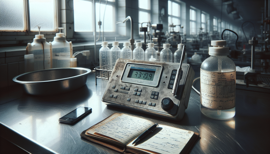 TDS meter dan alat konduktivitas di laboratorium pengolahan air limbah industri makanan.