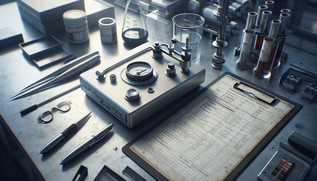 High-precision viscometer measuring automotive paint viscosity in an authentic laboratory workspace.