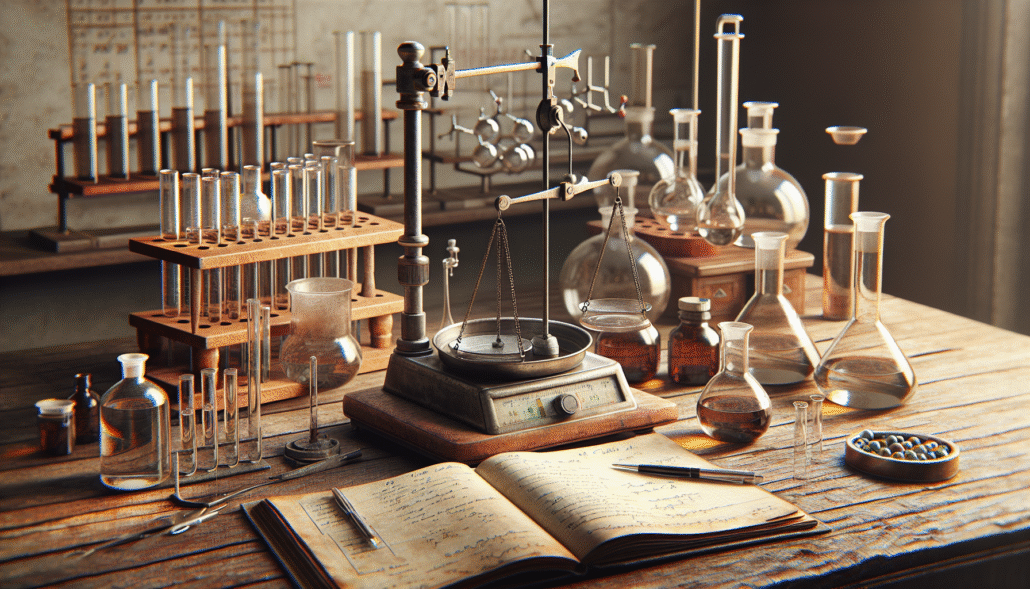 Analytical balance and glass beakers on a lab notebook for cosmetic quality testing and BPOM compliance.