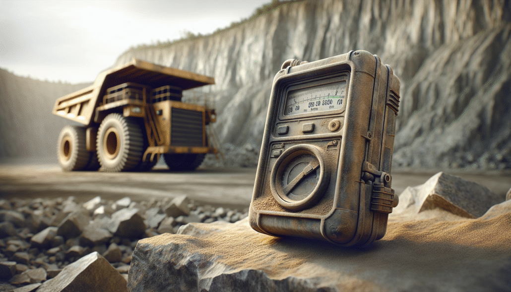 Rugged portable meter with dust and scratches on rock surface in a mining environment, essential for choosing durable equipment.