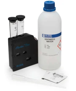 Paket Hanna HI38054 Ozone Test Kit lengkap dengan reagen DPD dan piringan pembanding warna akurat.