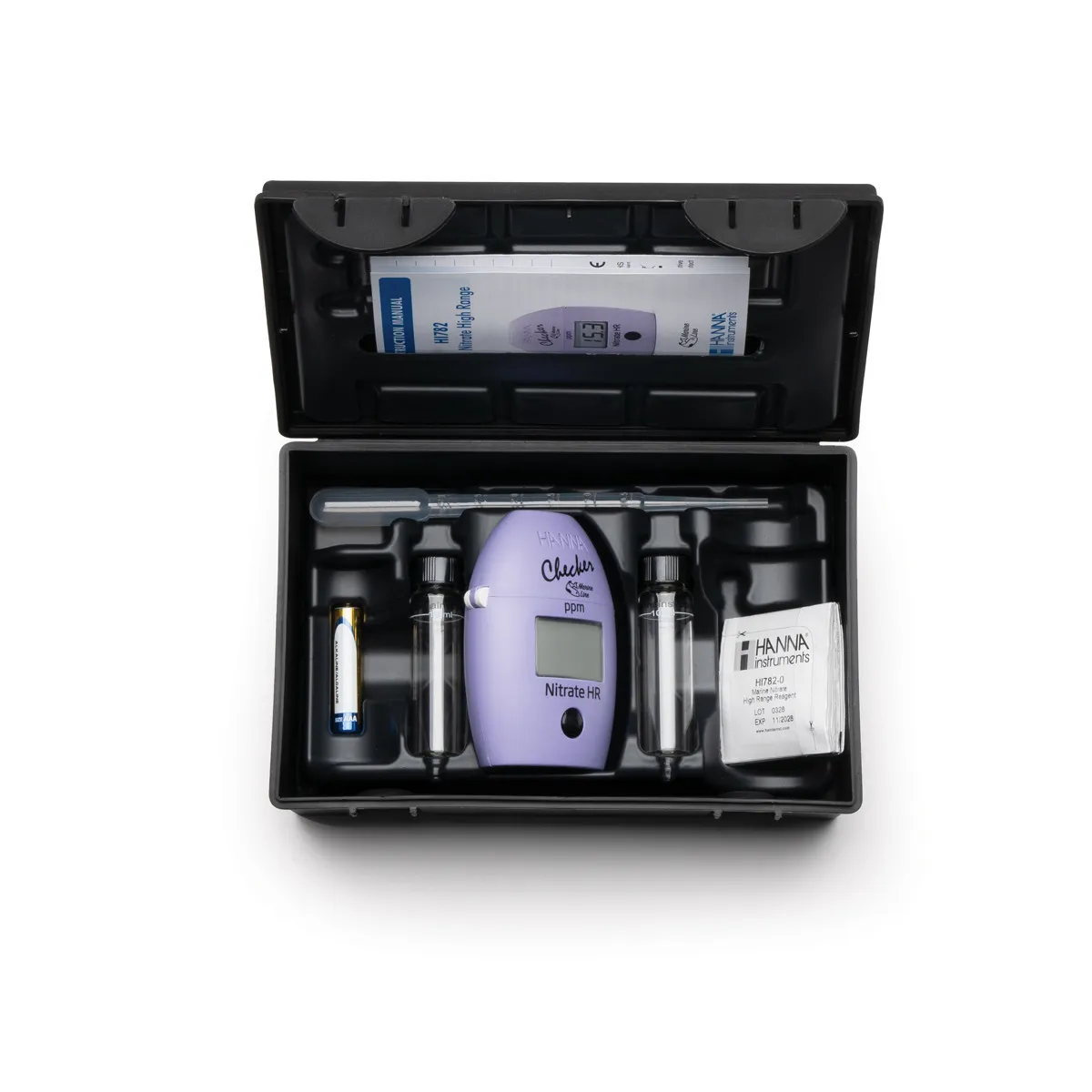 Hanna Instruments HI782 - Kelengkapan Produk Hanna Instruments HI782 Marine Nitrate Checker dengan desain kompak dan portabel